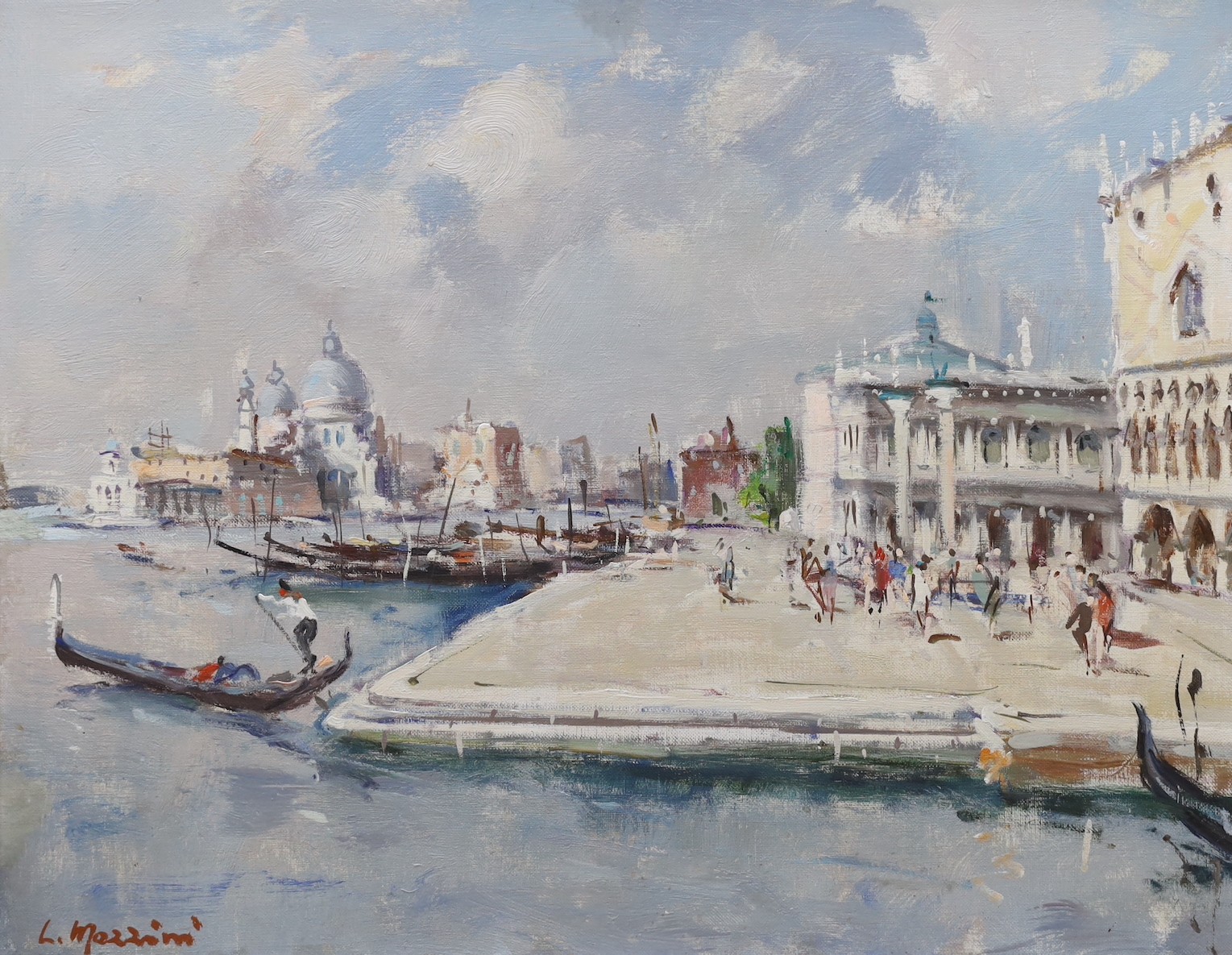 L. Mazzini, oil on canvas, 'Looking towards the Grand Canal, Venice', signed, 40 x 50cm and an oil study of Honfleur by C. Farcy, 45 x 54cm